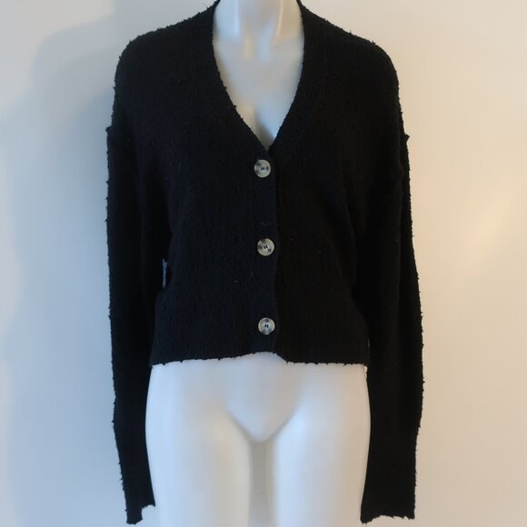 Womens Free People Black Textured Button Down Cardigan Sweater XS - Picture 8 of 12
